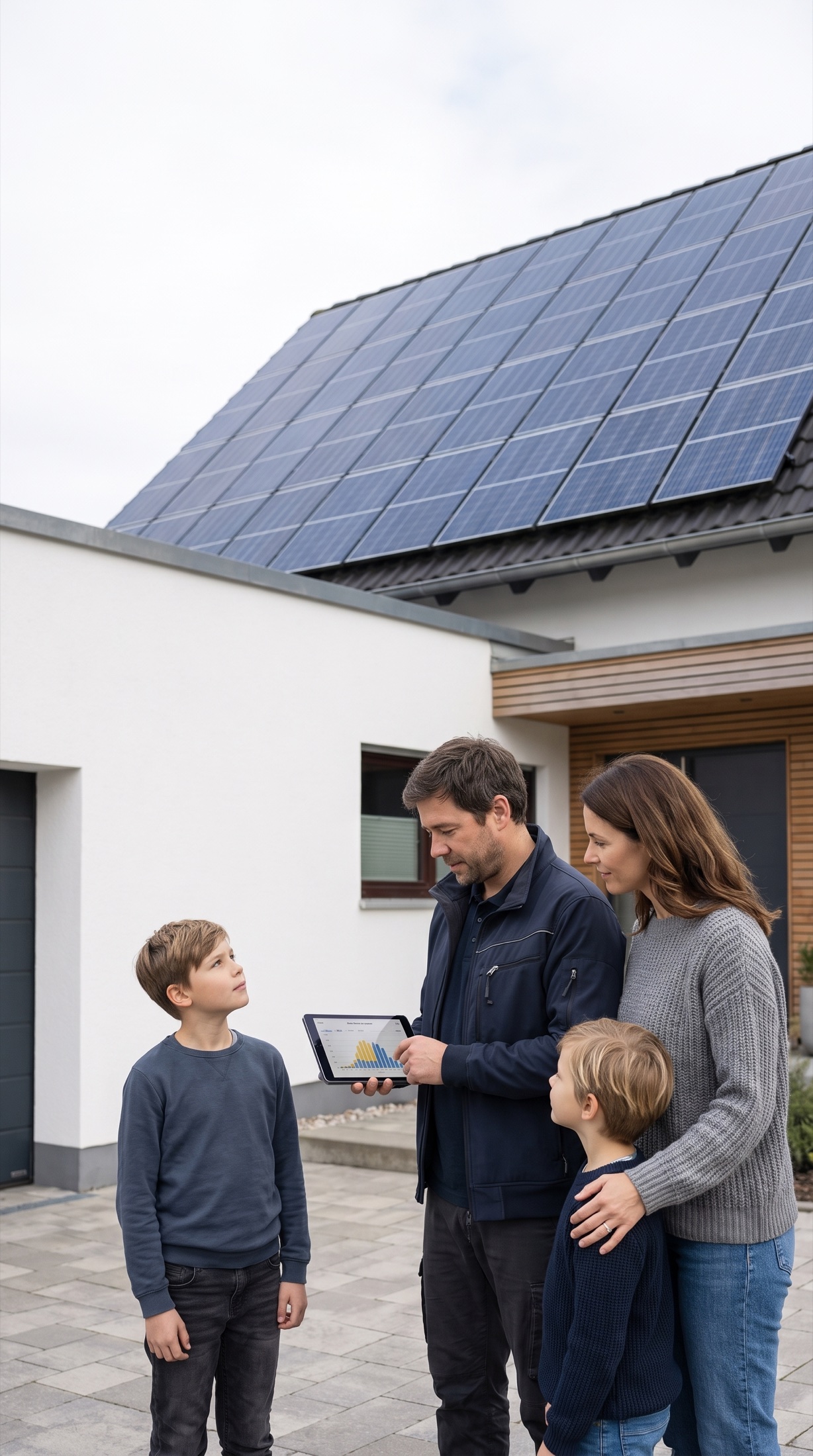 Markenmotiv der Übergabe eines Energiesystems an eine Familie
